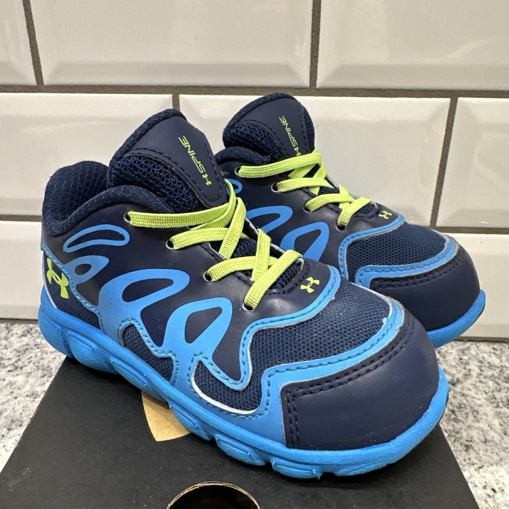 Under Armour Infant Spine EVO Toddler 6 Sneaker Electric Blue Neon Green‎